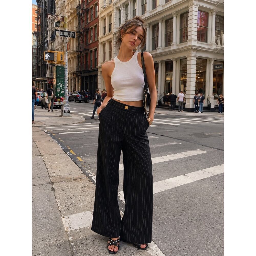 90s Star City pinstripe black  Pants